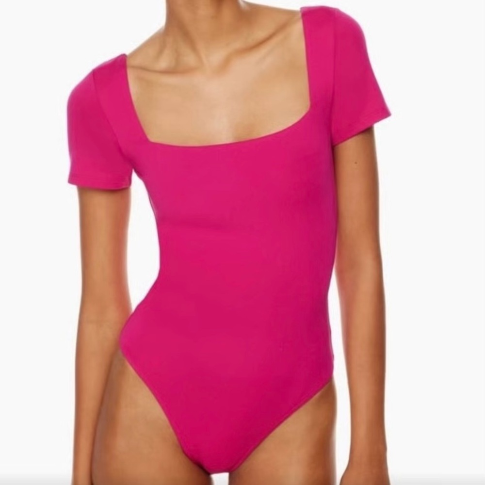 Aritzia Babaton Hot Pink Original Contour Squareneck Bodysuit